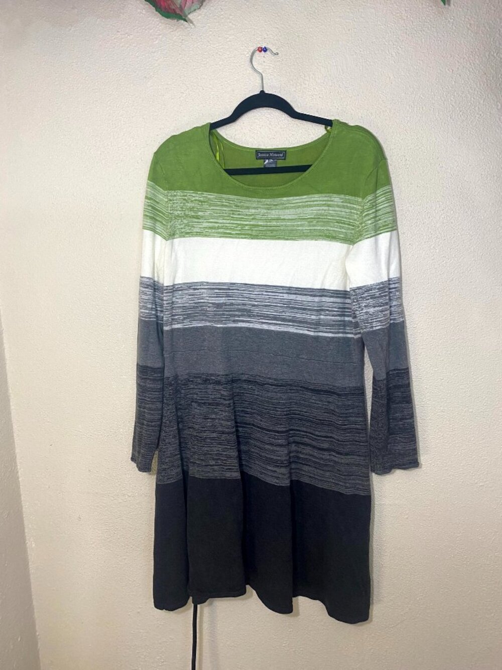 Jessica Howard Womens XL Striped Long Sleeve A-Line Dress Green Gray White